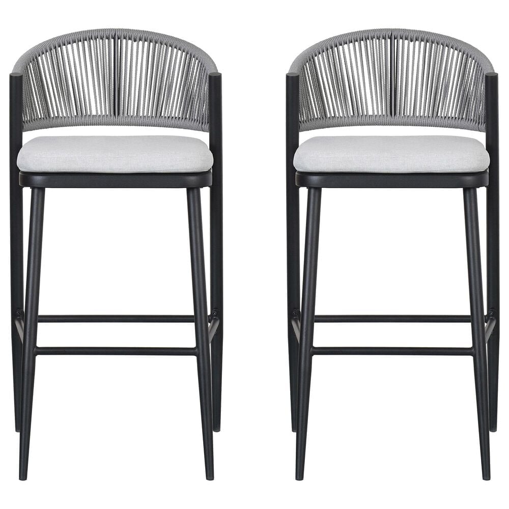 Hearth and Haven 30" Outdoor Barstool with Teak Frame in Light Gray (Set of 2), , large