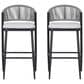 Hearth and Haven 30" Outdoor Barstool with Teak Frame in Light Gray (Set of 2), , large