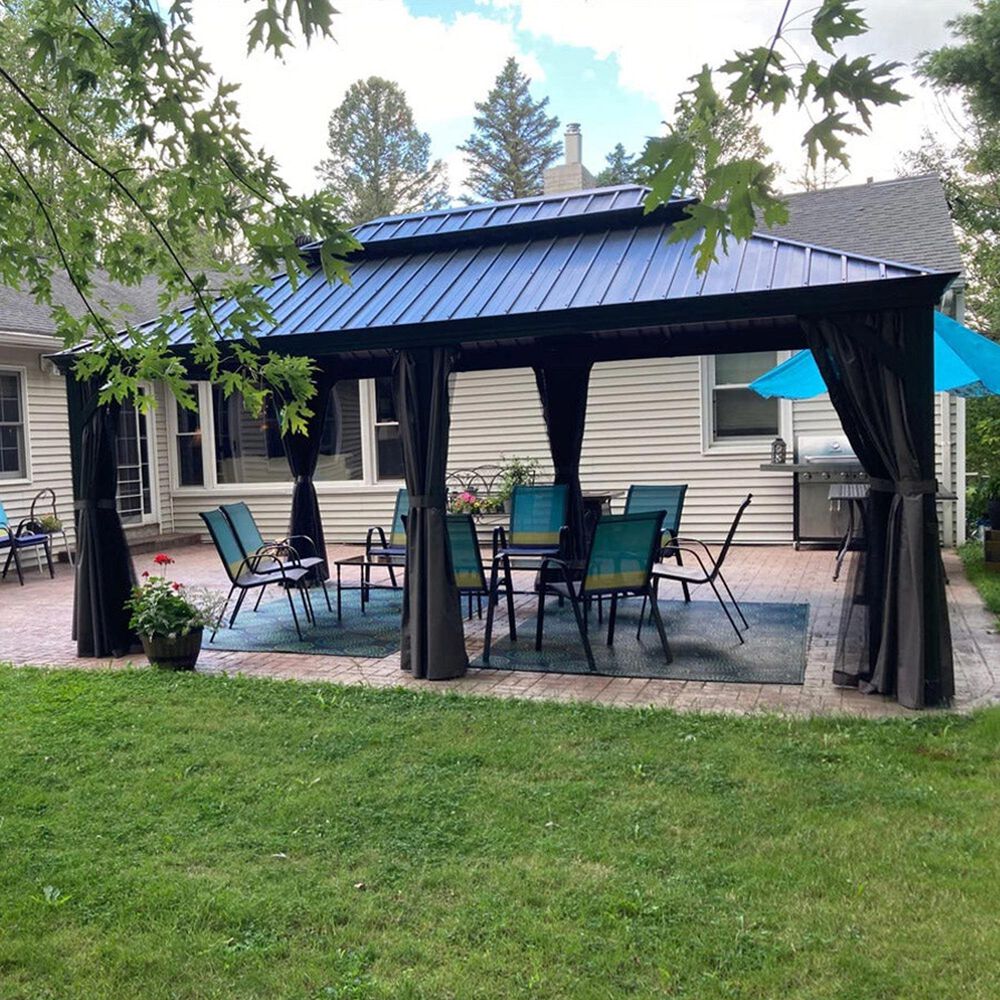 HOMLUX 18-ft x 12-ft Permanent Hardtop Gazebo in Grey  with Hardtop Roof (Screen Included), , large
