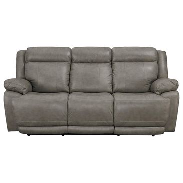 Bassett Evo Leather Reclining Sofa with Power Headrest in Pewter, , large