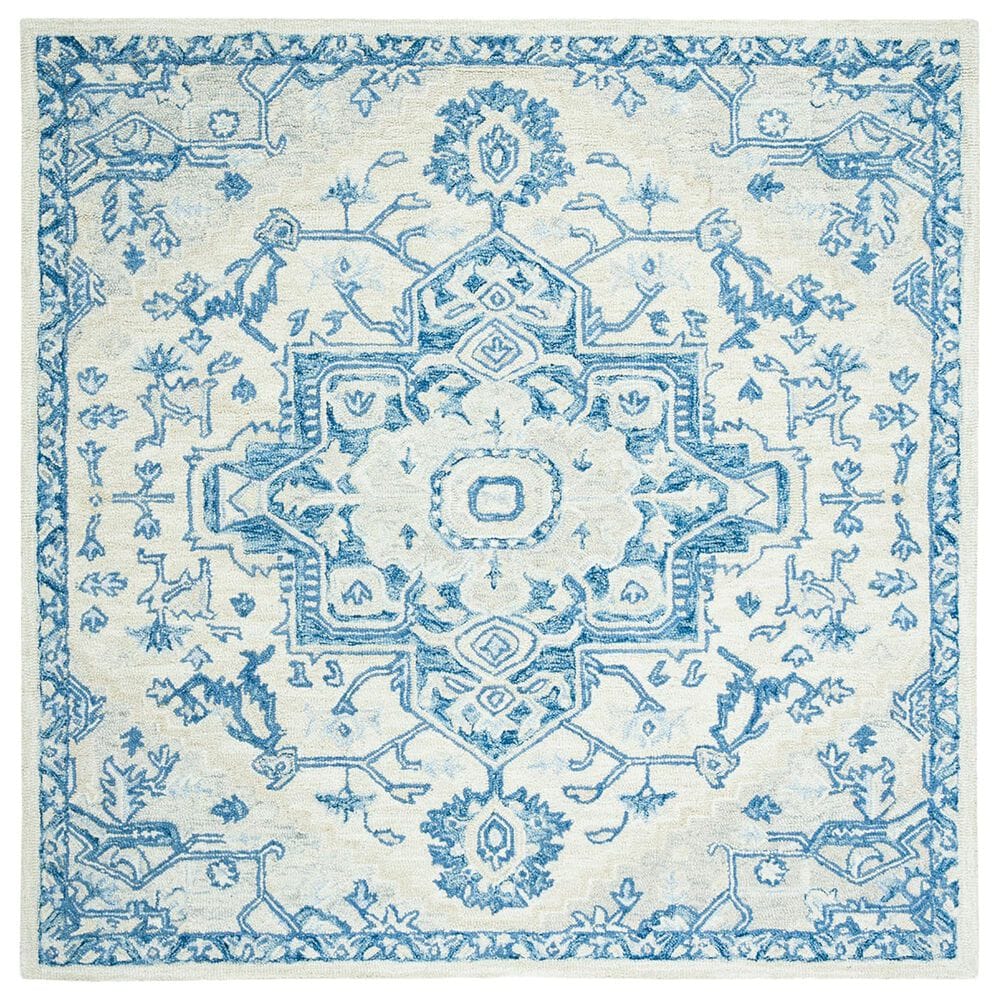 Safavieh Micro-Loop 5" Square Ivory and Blue Area Rug, , large