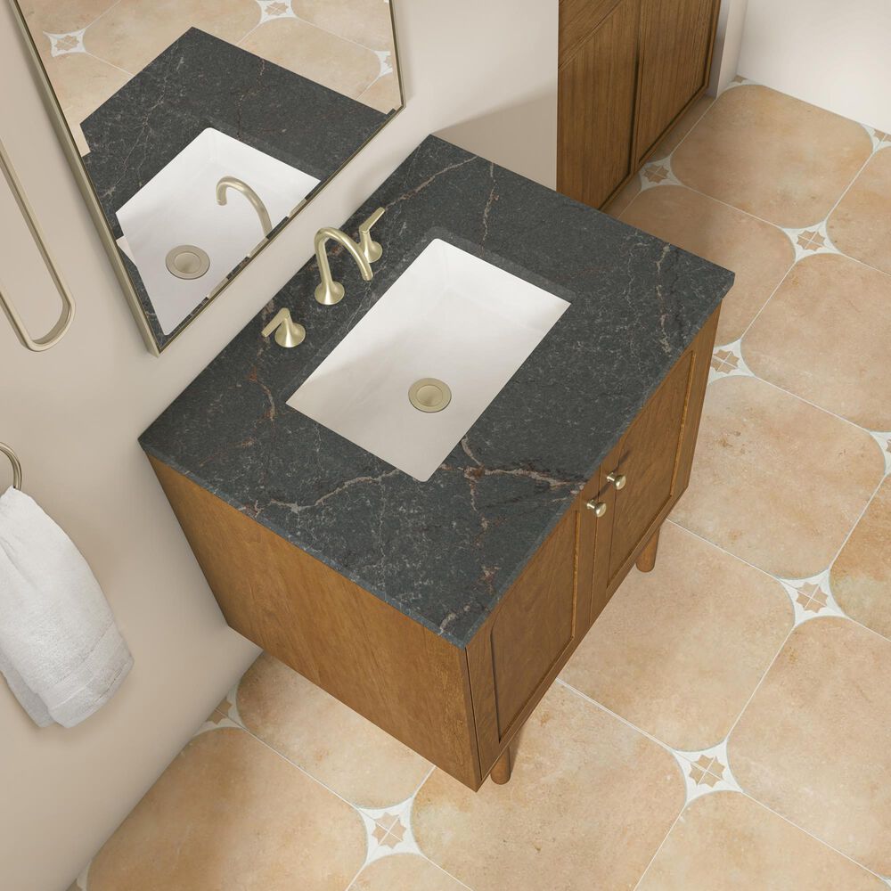 James Martin Laurent 30" Single Bathroom Vanity in Honey Oak with 3 cm Parisien Bleu Silestone Top and Rectangular Sink, , large