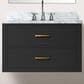 Lexora Home Castor 30" Single Bathroom Vanity in Black with 2 cm White Carrara Marble Top and Rectangular Sink, , large