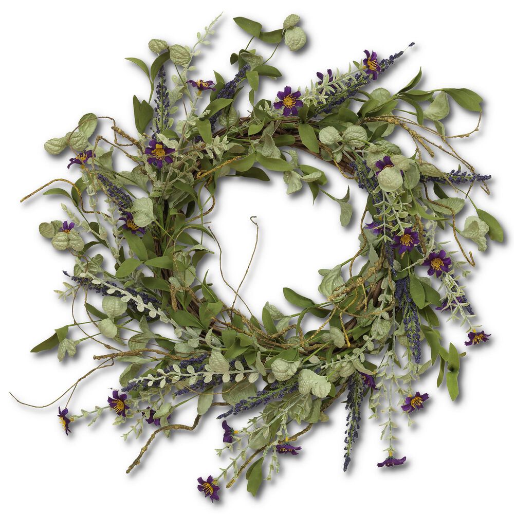 The Gerson Company 24" Lavender Herbs Wreath in Green and Purple, , large