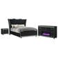 Pacific Landing Lorient 3 Piece Queen Wingback Bedroom Set with Fireplace in Black Velvet, , large