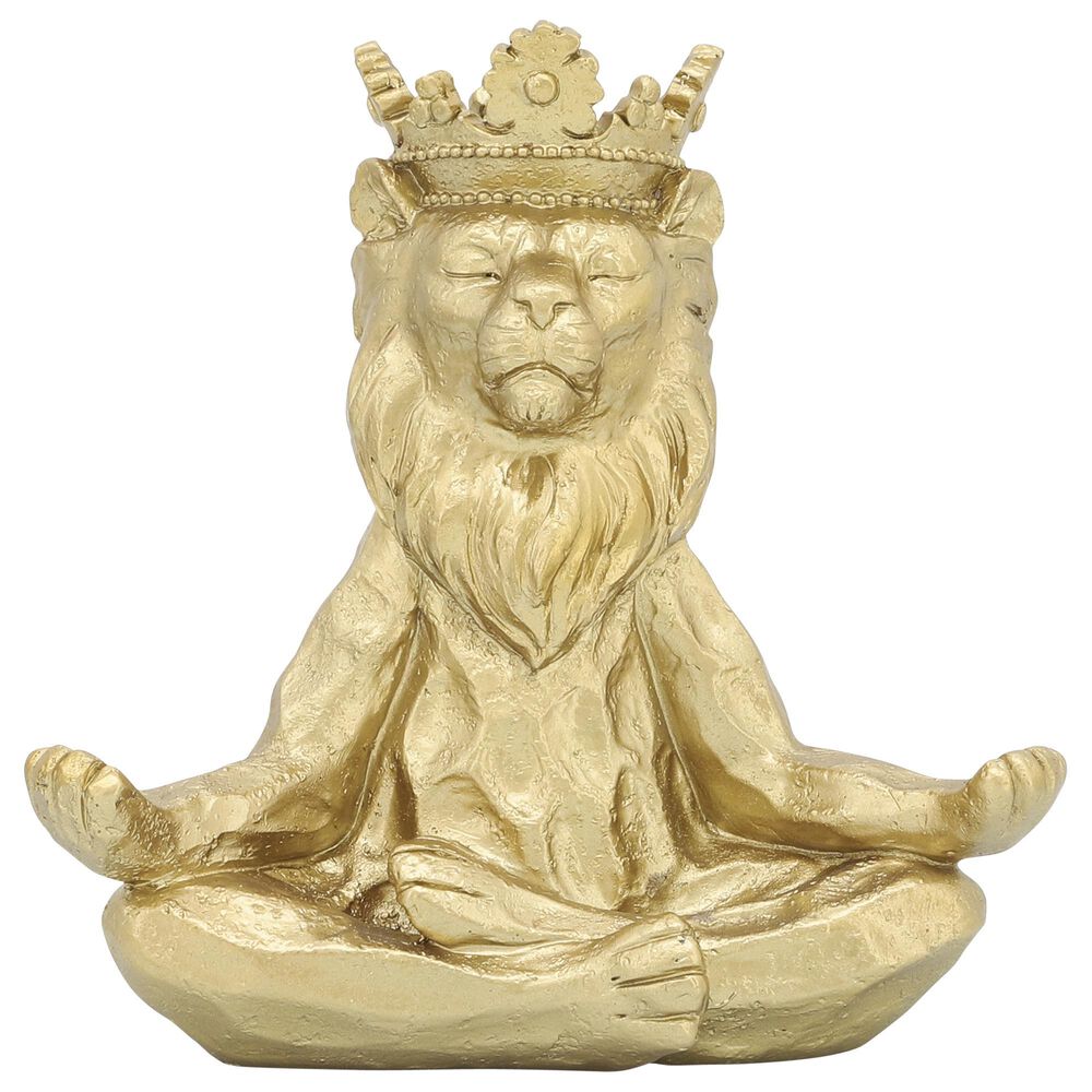Sagebrook Home 7" Yoga Lion with Crown Figurine in Gold, , large