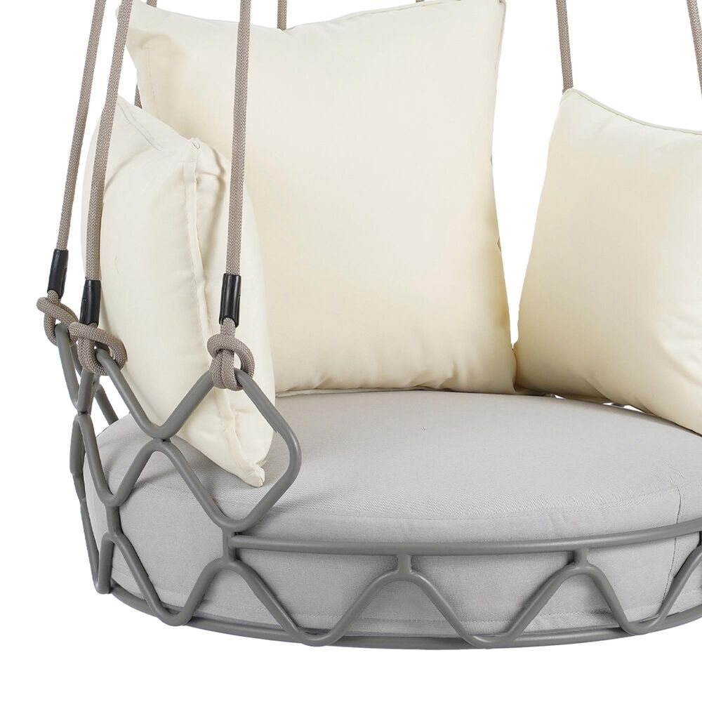 Hearth and Haven Outdoor Hanging Basket Porch Swing Chair with Cushion in Beige, , large