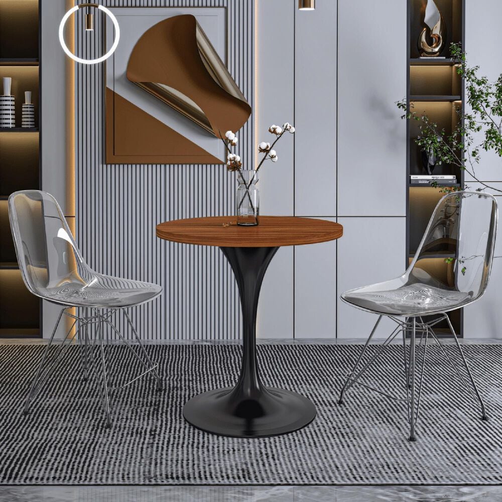 Leisuremod LeisureMod Verve Collection 27 Round Dining Table, Black Base with Cognac Brown MDF Top, , large