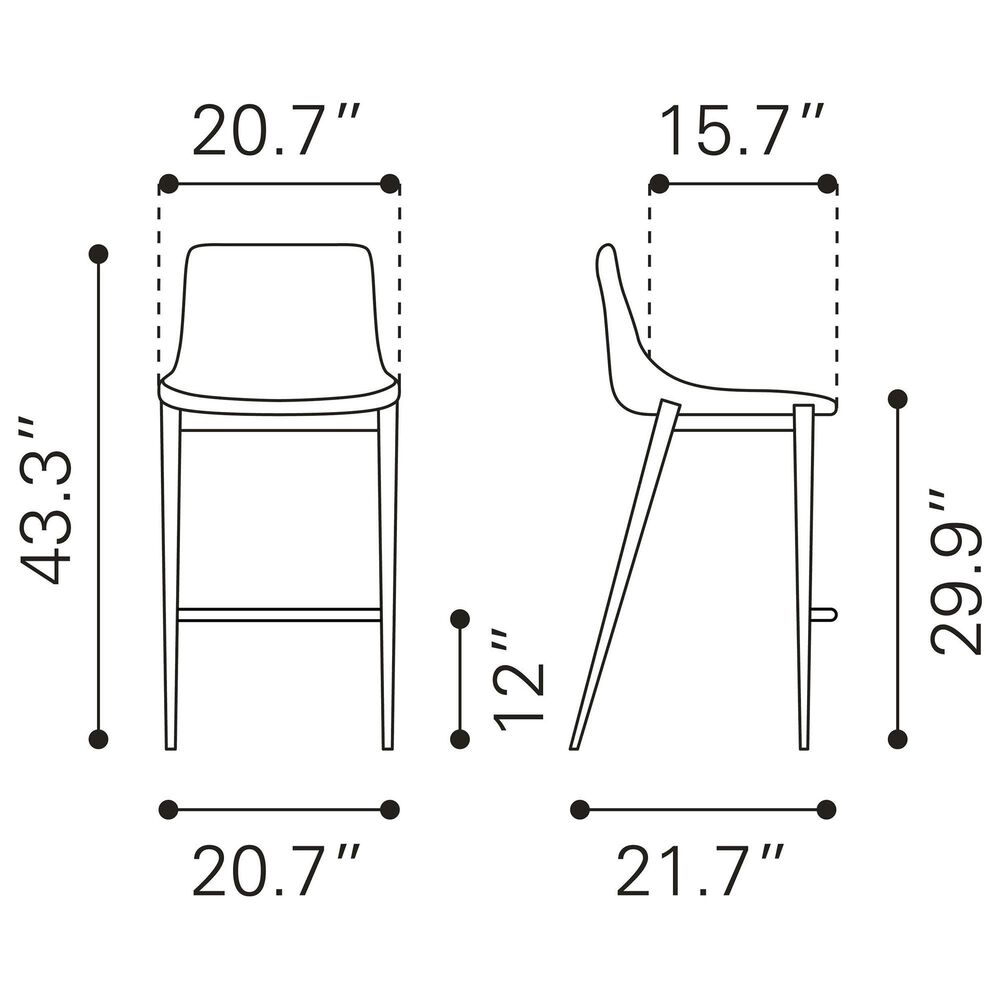 Zuo Modern Magnus Bar Stool in Gray and Silver &#40;Set of 2&#41;, , large