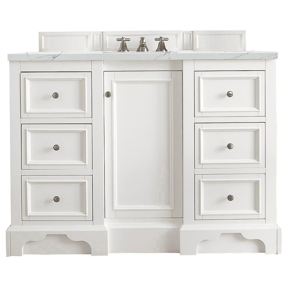 James Martin Vanities De Soto 48" Single Bathroom Vanity in Bright White with 3 cm Ethereal Noctis Quartz Top and Rectangular Sink, , large