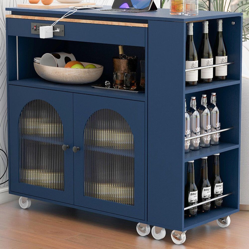 HOMLUX 56" Kitchen Island with Extended Table in Navy Blue, , large