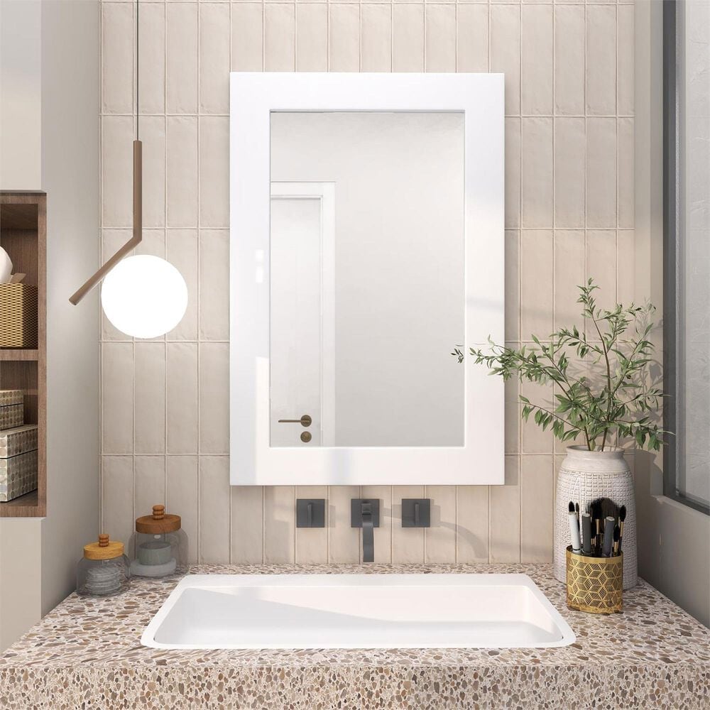 Maple and Jade 36&quot; Wood Rectangular Minimalistic Wall Mirror in Matte White, , large