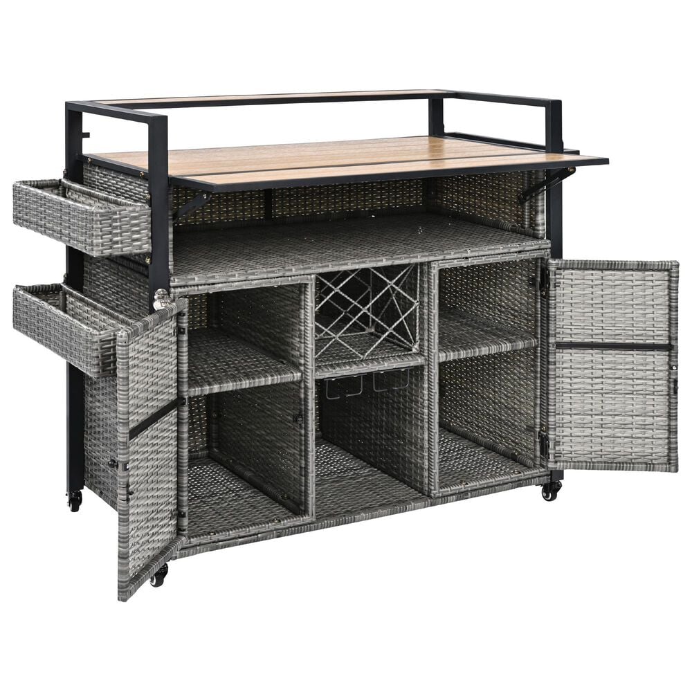 HOMLUX 53" Wicker Outdoor Kitchen Island in Grey, , large