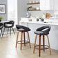 LumiSource Grotto 26" Swivel Counter Stool with Black Faux Leather Upholstery in Walnut and Black (Set of 2), , large