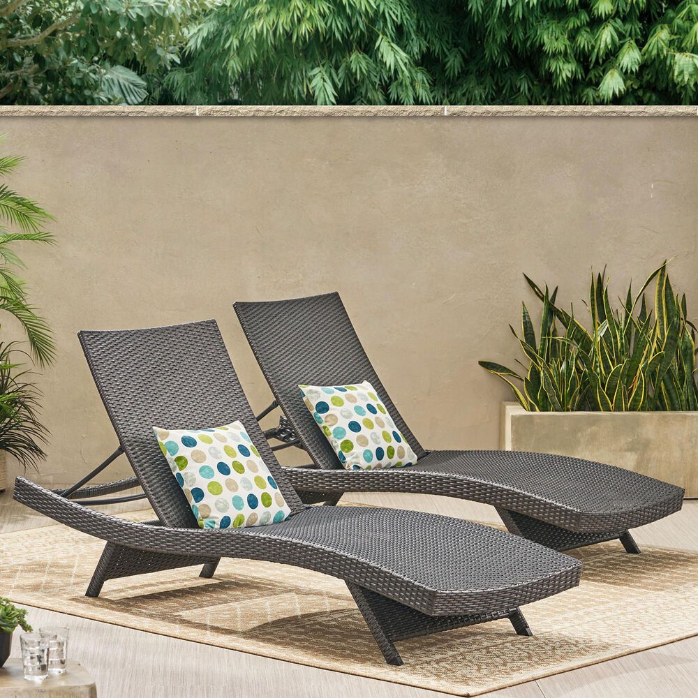 Hearth and Haven Salem PE Wicker Chaise Lounge in Grey &#40;Set of 2&#41;, , large