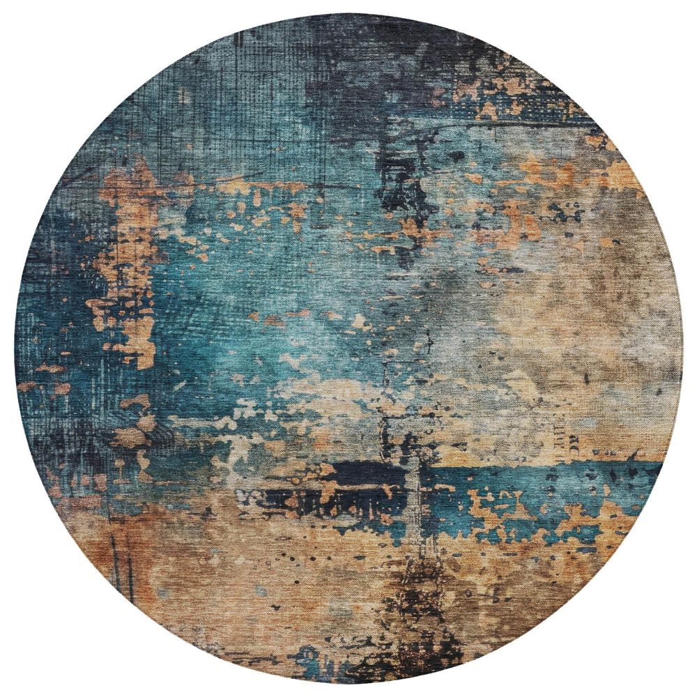 Dalyn Rug Company Nouveau NV14 8" Round Teal Indoor/Outdoor Area Rug, , large