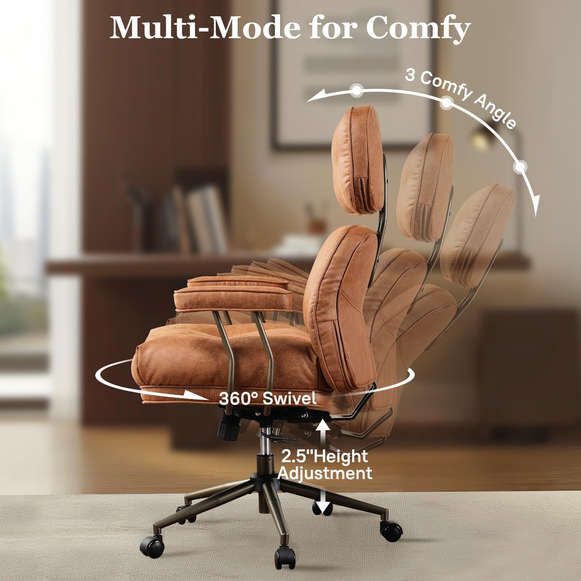 HOMLUX High Back Executive Office Chair with Suede Leather in Brown