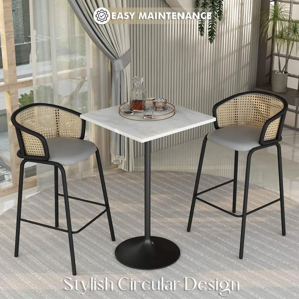 Leisuremod LeisureMod Verve Collection Modern Bar Height Table Black Base with 27 Square Marbleized White Laminated  Top, , large