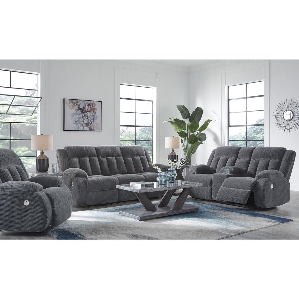 Ashley Observation Power Reclining Sofa with Drop Down Table in Steel Velvet, , large