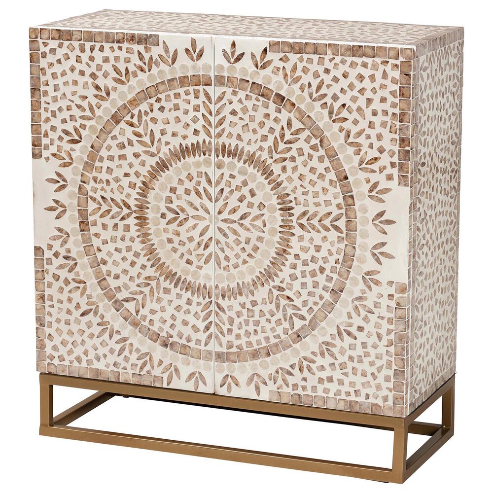 Baxton Studio Ercilia Storage Cabinet in White, Rustic Brown and Gold, , large