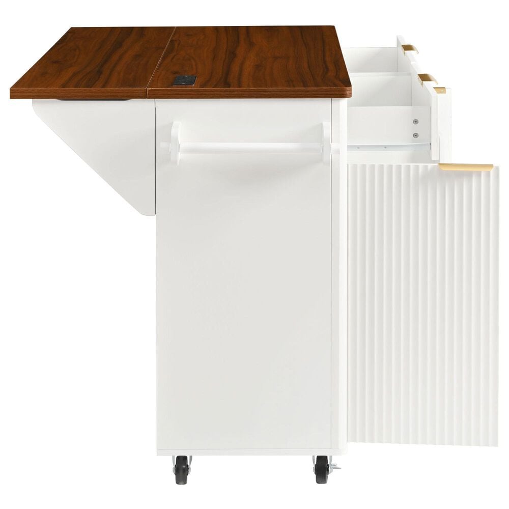 HOMLUX 52" Fluted Kitchen Island with Drop Leaf in White, , large