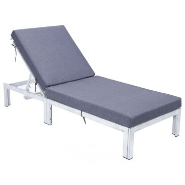 Leisuremod Chelsea Patio Lounge Chair with Blue Cushion in Weathered Grey, , large