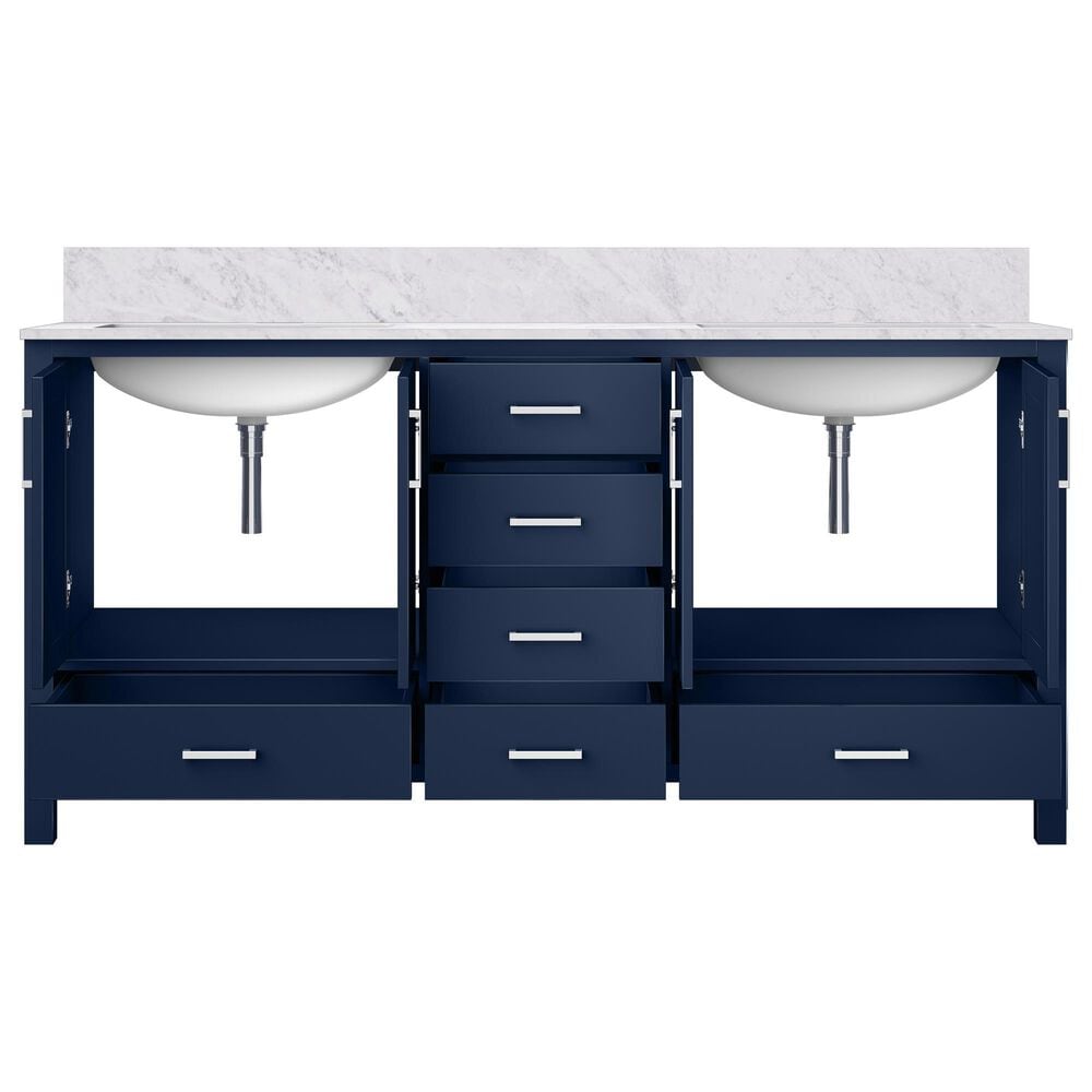 Lexora Home Jacques 72&quot; Double Bathroom Vanity in Navy Blue with 2 cm White Carrara Marble Top and Rectangular Sinks, , large