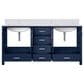 Lexora Home Jacques 72" Double Bathroom Vanity in Navy Blue with 2 cm White Carrara Marble Top and Rectangular Sinks, , large