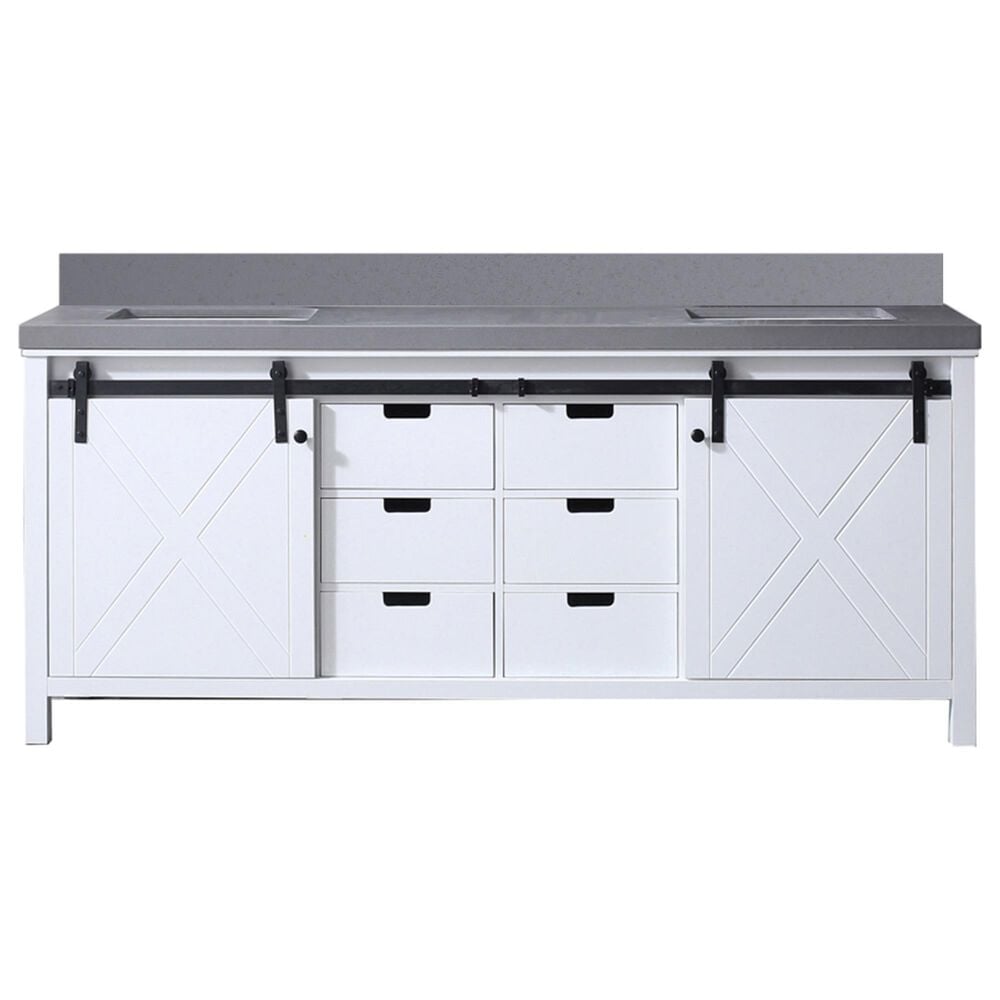 Lexora Home Marsyas 80" Double Bathroom Vanity in White with Grey Quartz Top and Rectangular Sinks, , large