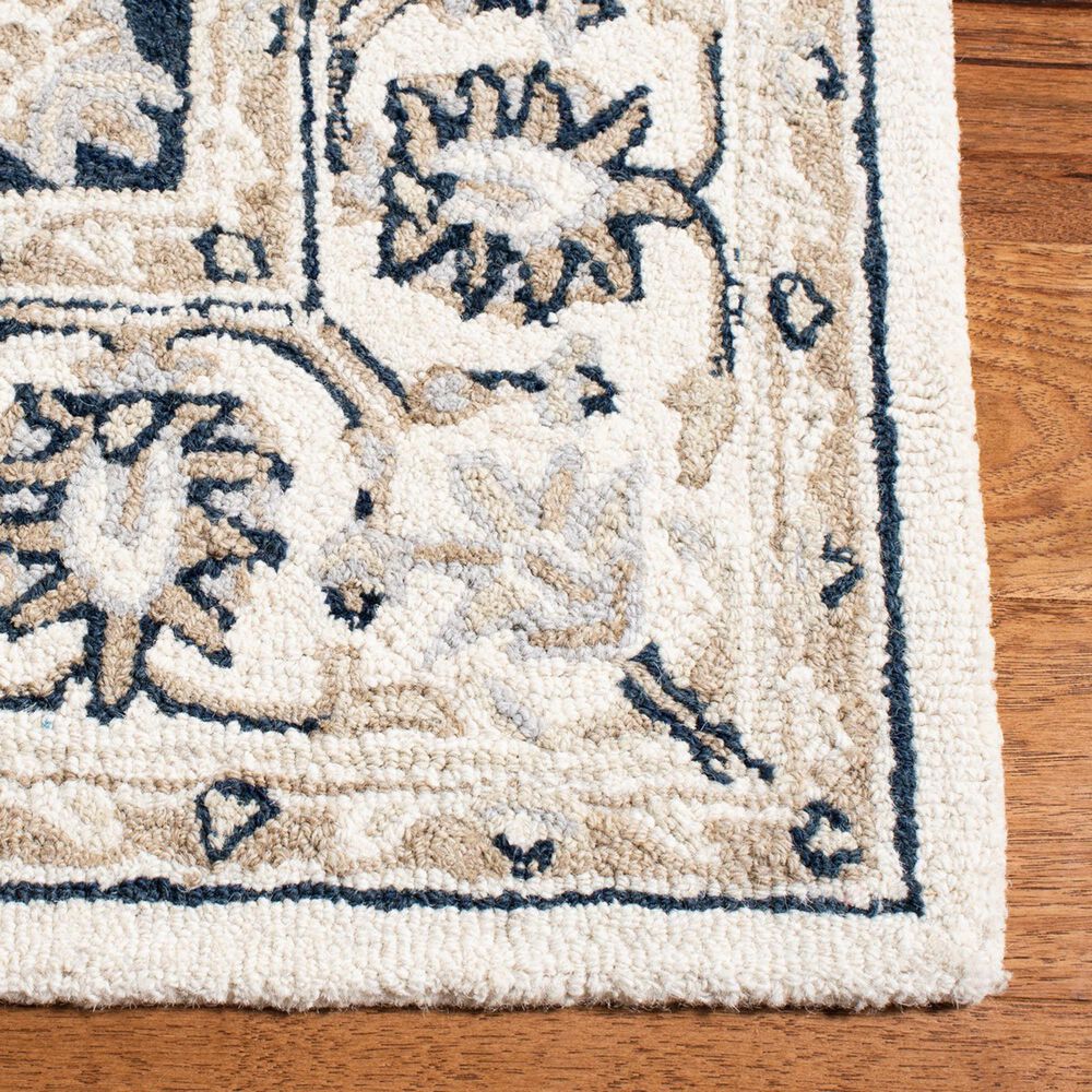Safavieh Micro-Loop Oriental 2&#39;3&quot; x 7&#39; Ivory and Navy Runner, , large