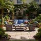 Sunwell Garden Patio Swivel Glider Chair with Brown Frame and X-Laced Armrests in Navy (Set of 2), , large