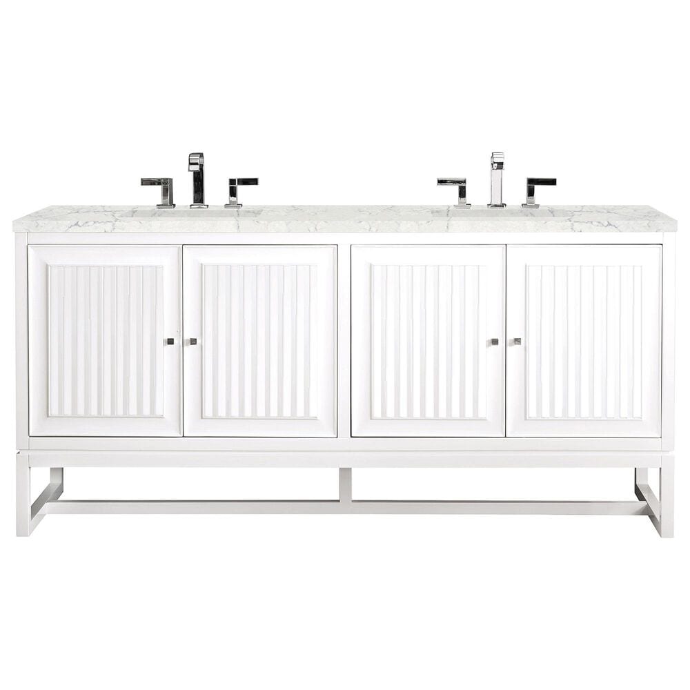James Martin Vanities Athens 72" Double Bathroom Vanity in Glossy White with 3 cm Eternal Jasmine Pearl Quartz Top and Rectangular Sinks, , large