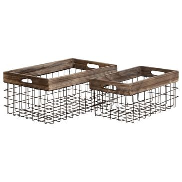 Maple and Jade Farmhouse Metal Storage Basket in Brown and Black (Set of 2), , large