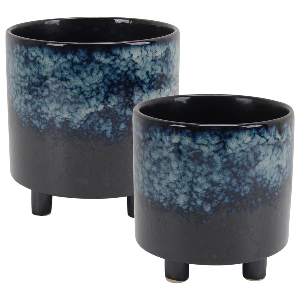 Sagebrook Home Ceramic Footed Planter in Blue (Set of 2), , large