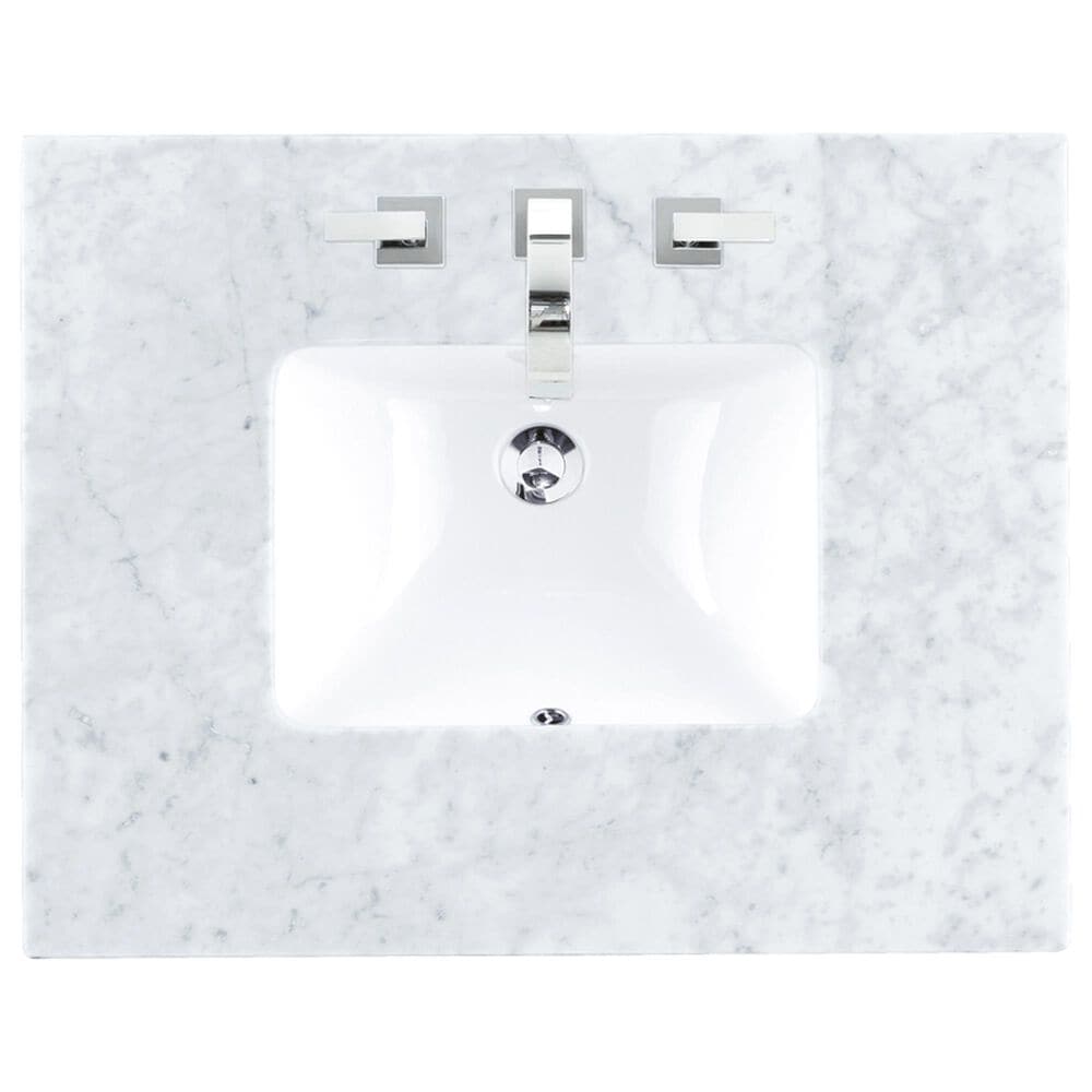 James Martin Vanities Brittany 30&quot; Single Bathroom Vanity in Smokey Celadon with 3 cm Carrara White Marble Top and Rectangular Sink, , large