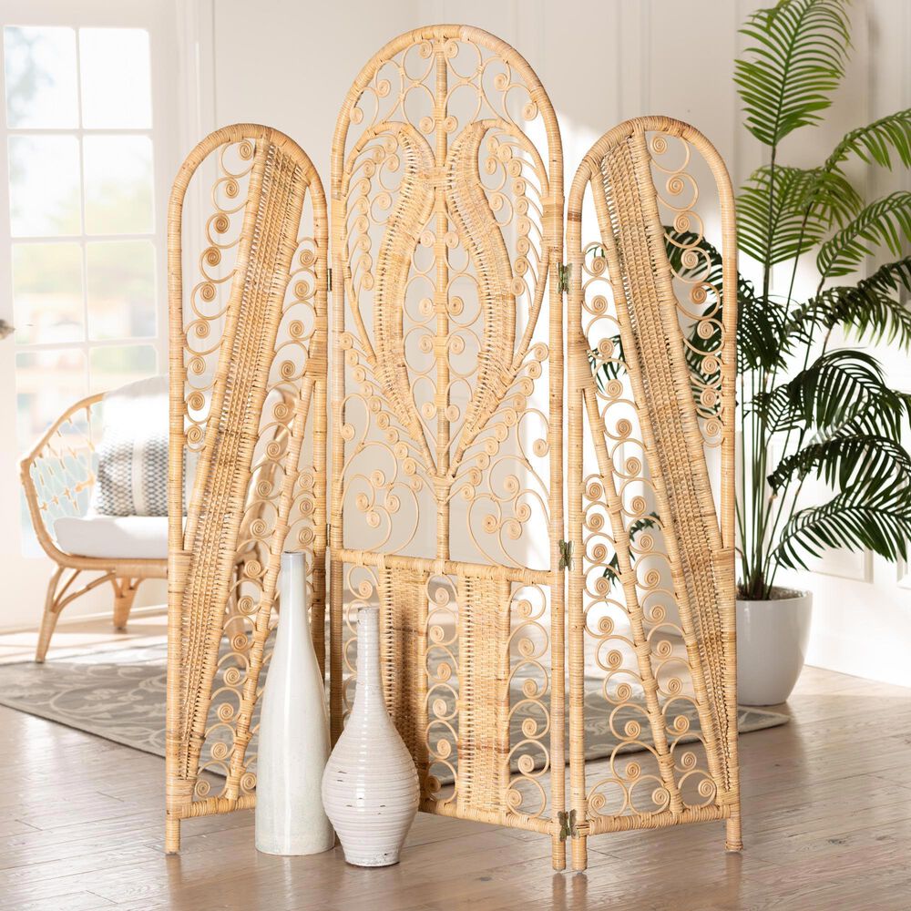 Baxton Studio Nadra Rattan Room Divider in Natural Brown, , large