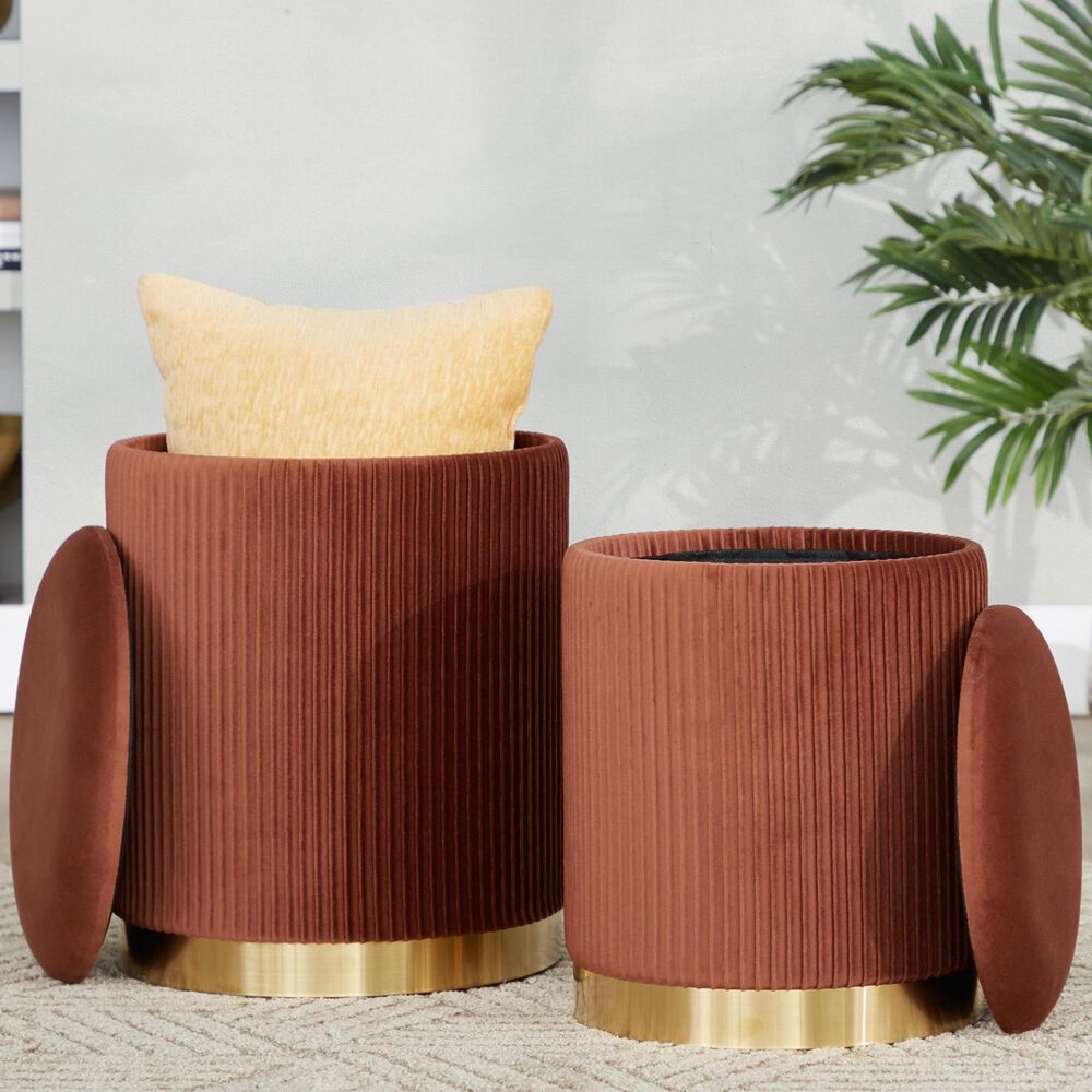 Lumisource Marla 2-Piece Nesting Pleated Ottoman Set in Light Brown, , large