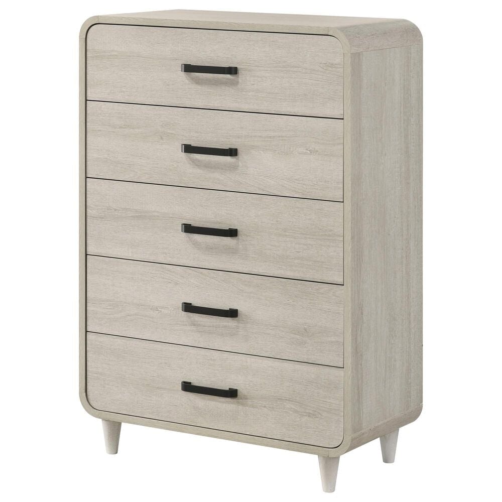 Crown Mark Nyomi 5 Piece King Panel Bedroom Set with Two Nightstands in White, , large