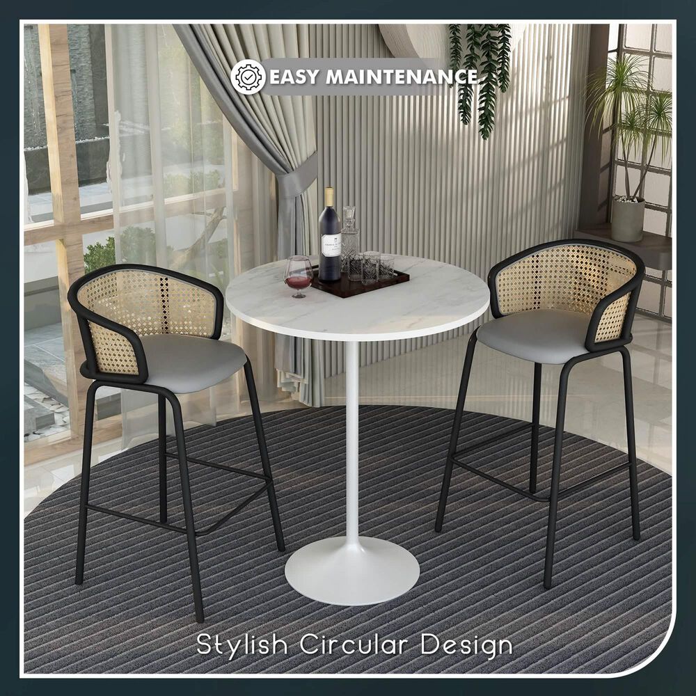 Leisuremod Verve 36&quot; Round Bar Height Dining Table with Resin Top in White - Table Only, , large