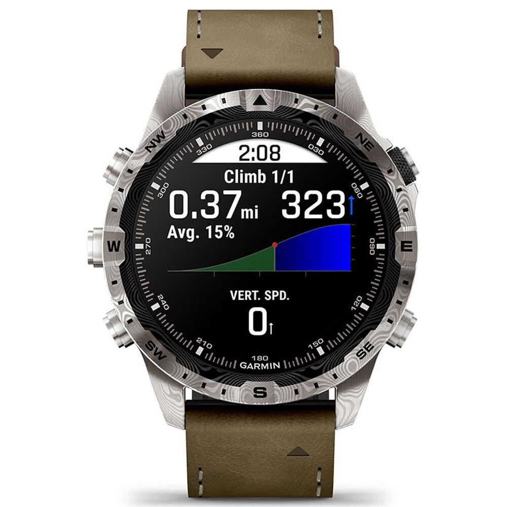 Garmin MARQ Adventurer Edition &#40;Gen 2&#41; Smartwatch 46 mm Damascus Steel Case with Brown Band, , large