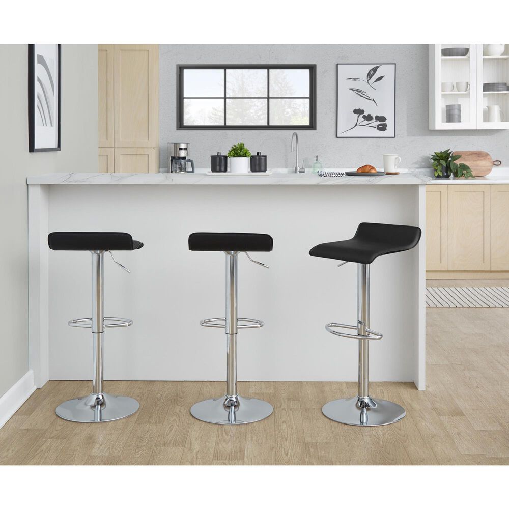 Lumisource Ale Swivel Adjustable Barstool with Black Seat in Chrome &#40;Set of 2&#41;, , large