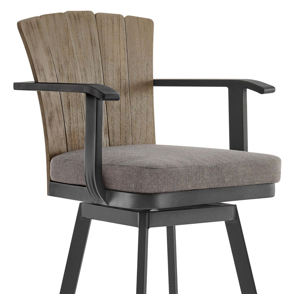 Armen Living Hazel Patio Swivel Bar Stool with Charcoal Cushion in Black, , large