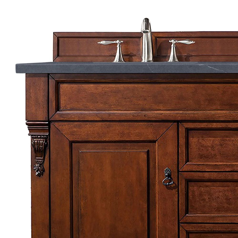 James Martin Vanities Brookfield 60&quot; Double Bathroom Vanity in Warm Cherry with 3 cm Charcoal Soapstone Quartz Top and Rectangle Sink, , large