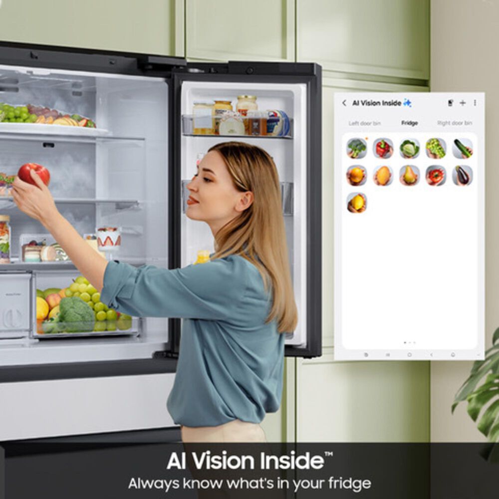 Samsung 28.6 Cu. Ft. Bespoke 4-Door French Door Refrigerator with AI Family Hub+ &amp; AI Vision Inside in Charcoal Glass and Black/Charcoal, , large