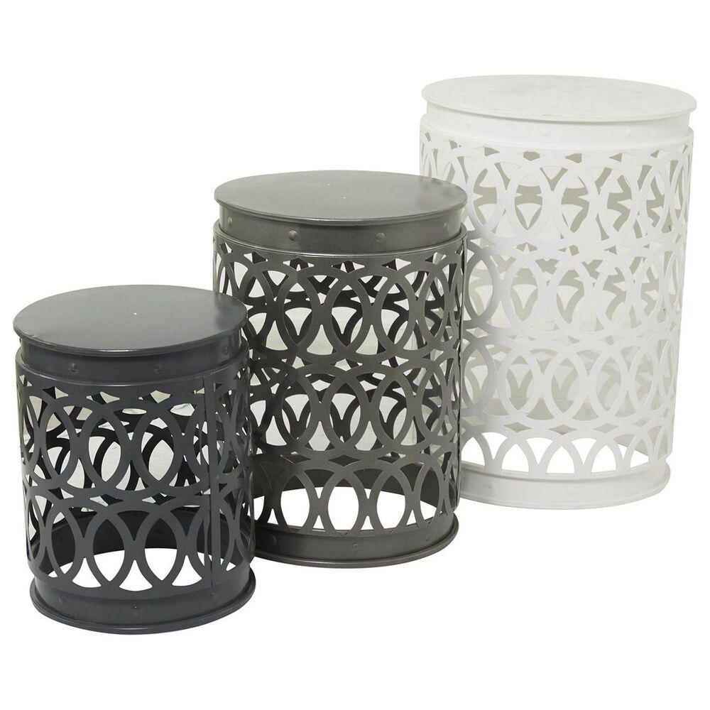 Maple and Jade Indoor/Outdoor 3-Piece Nesting Geometric Accent End Table Set in White, Gray and Dark Gray, , large