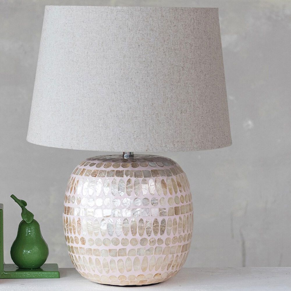 Teak Interiors Happy House Capiz Table Lamp in Pink and Natural, , large