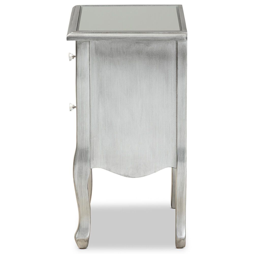Baxton Studio Leonie 2-Drawer Nightstand in Silver/Mirror, , large