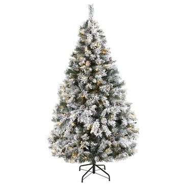 Nearly Natural Inc 6" Flocked White River Mountain Pine Artificial Christmas Tree with Pinecones and 250 White LED Lights, , large