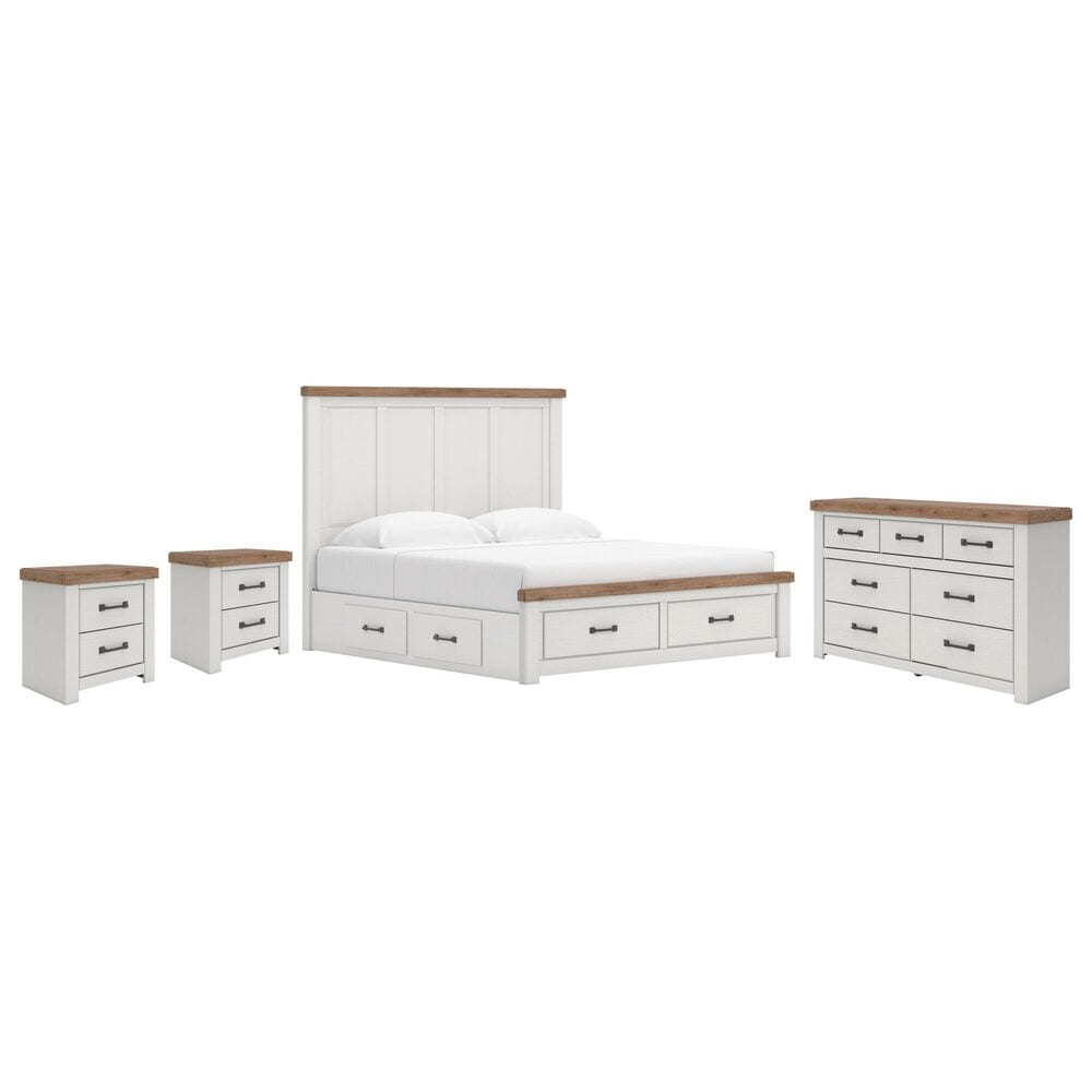 Ashley Savonport King Storage Bed with Dresser and 2 Nightstands in White and Brown, , large