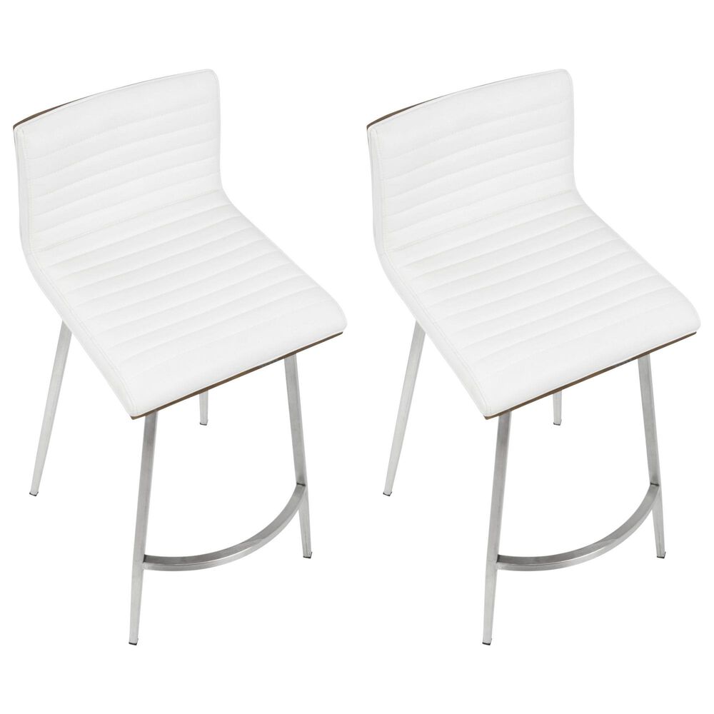 Lumisource Mason Swivel Counter Stool with White Cushion in Stainless Steel and Walnut &#40;Set of 2&#41;, , large